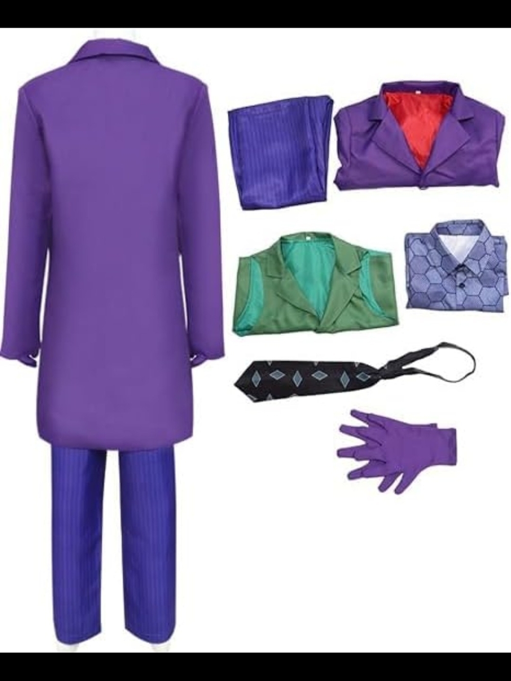 Purple Joker Style Suit Set with Green Vest & Accessories Size 140(12-14)